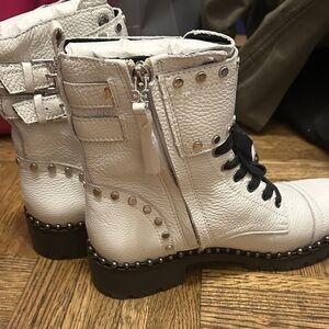 Sam Edelman White Studded Lace Up Boots. Never worn but have a small stain
